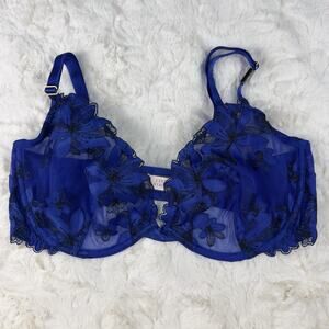 Victoria’s Secret Very Sexy Unlined Low Cut Demi Bra 36DD Floral Blue Embroidere